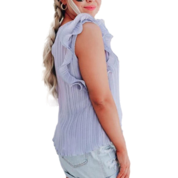 NWT She+Sky Pleated Chiffon Blouse Women Small Ruffles Flutter Sleeves Romantic - Picture 3 of 4